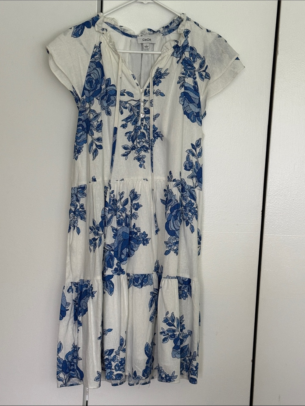 CeCe White Mini Dress with Blue Floral Print - Picture 4 of 5